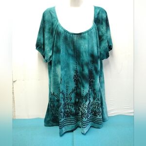 NWT Essentials Tie-dye Short Sleeve Pullover Blouse Beaded & Sequins - 1X